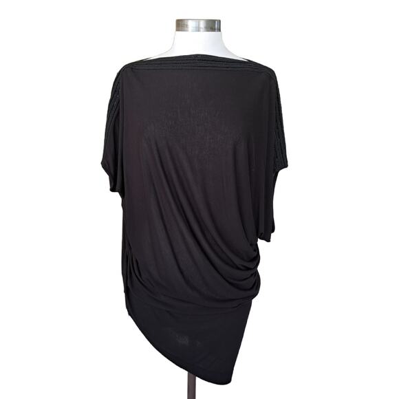 All Saints Oriel Slouchy Tee Size 8 Embellished Boat Neck Asymmetrical Black Top - Picture 2 of 12